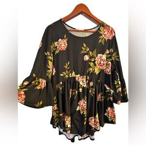 Reborn J Women’s Black overall floral long sleeve top